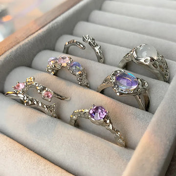 Daiiibabyyy Opal Irregular Natural Stone Ring With White Opal Aesthetic Egirl Hollow Rings for Women Y2K Trendy Ring Creative Finger Jewelry